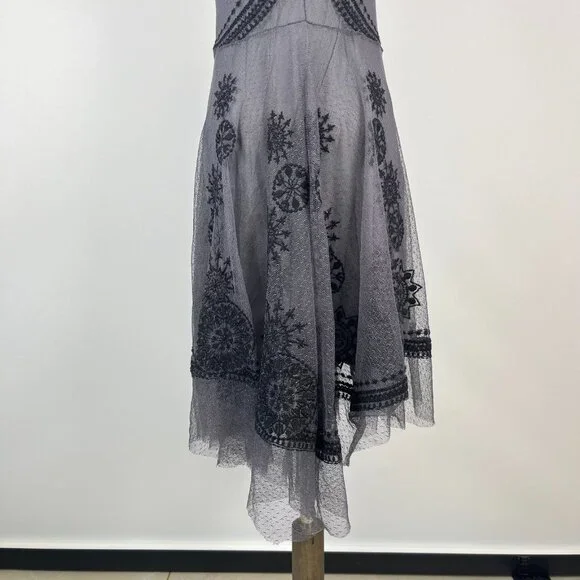 NWOT Johnny Was Biya Floral Mesh Embroidered Irregular Midi Dress Grey Size S - Picture 7 of 12